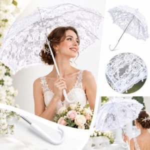 UNIITY Rỗng ruột Ô che nắng cô dâu Tay cầm hình chữ J Họa tiết hoa Ô dù ren hoa Ren thanh lịch Ô Lolita Trang trí đám cưới