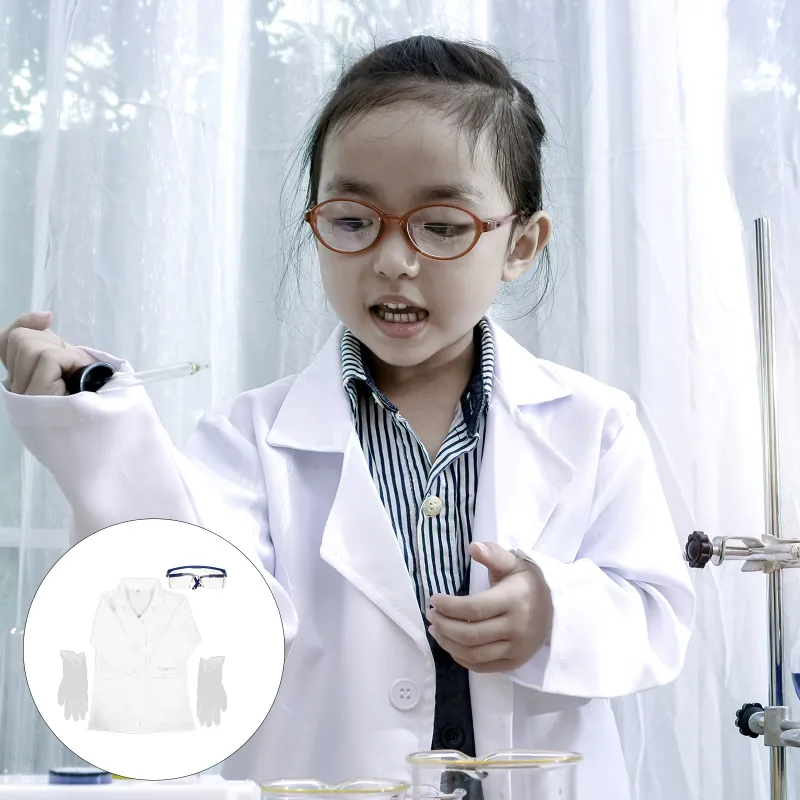 💖💖💖Kedguard [New] Set Kids Doctor Scientist Coat Glasses Gloves  Costume Accessories