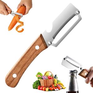 Multi-Functional Vegetable Peeler for Kitchen 2 in 1 Vegetable and Fruit Peeler with Wooden Handle and Bottle Opener Stainless Steel Peeler for Fruit Potato Pumpkin Carrot (1PCS)