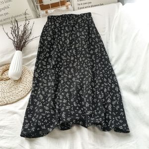 Korean style new chiffon skirt women loose and thin small floral mid length skirts