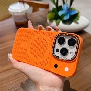 Luxury Heat Dissipation For Magsafe Lens Holder Case For iPhone 17 16 15 14 Plus 13 12 11 Pro Max Magnetic Bracket Bumper Cover