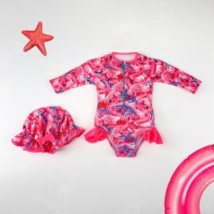 UniqKids Cute Toddler Baby Girls Swimwear Beachwear swimsuit One piece Rash guard with Hat for Baby Girl
