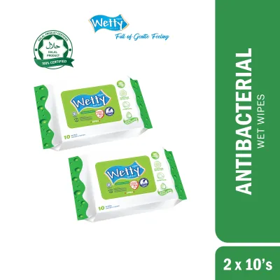 Wetty Wipes Antibacterial With Fragrance Tuala Basah Antibakteria Bau Harum Halal (2 x 10s)