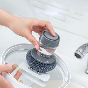 Bàn chải cọ xoong nồi cọ bếp cọ rửa bát đĩa có bình đựng xà phòng - Dụng cụ nhà bếp cọ xoong nồi thông minh