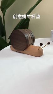 Snail Coaster Set WOOD Round Natural Wood Magnetic Tea and Coffee Cup Base Heat-Resistant Wooden