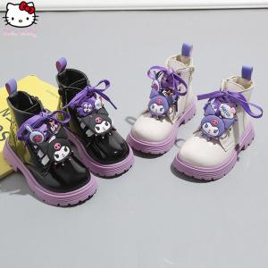 Christmas Gift Halloween Anime Girls Kuromi Martin Boots Sanrio Autumn Winter New Cartoon Single Boots Children Kawaii Leather Boots Warm Cotton Boots