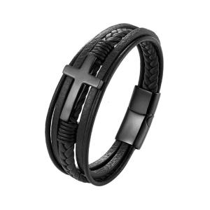 Classic Design Crucifix Bracelets Men Leather Stainless Steel Magnet Clasp Charms MultiLayer Braided Hand Bracelet