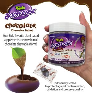 Kids Bodyfense Chocolate Chewables Vitamin C Zinc Iron Fruit Extracts Kids ImmuneBoost Multivitamin