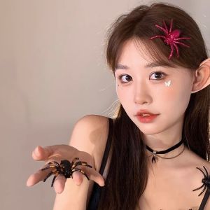 【Midnight store】 黑色细闪蜘蛛发夹万圣节搞怪整蛊装扮发卡毛绒弹簧边夹拍照发饰女