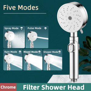 High Pressure Shower Head Set Shower with Hose 5 Adjustment Modes Shower Water Saving One Touch Stop Bathroom Accessories