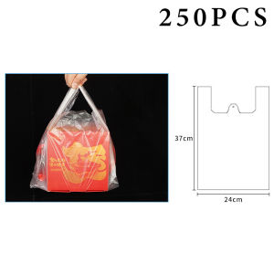 250PCS White Transparent Plastic Bags Carry Handle Bag for Takeaway Drinks Fruit Household Use