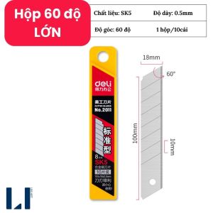 Hộp 10 lưỡi dao rọc giấy Deli chất liệu thép hợp kim SK5 siêu bền siêu nhọn mũi dao 30/60 độ LIM DIY