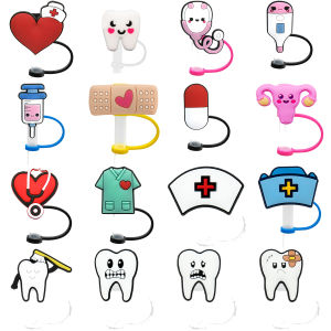 Colorplus 8mm 1PCS PVC Nurse Uniform Teeth Straw Topper Syringe Straw Cover Reusable Preventing Spillage Drinks Dustproof Decorations