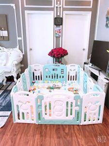 [Tặng Thảm+ 100 banh] Quây Nhựa Hàn Quốc Gấp Gọn Hoạ Tiết Chú Thỏ Đáng Yêu