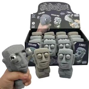 Fun Stone Man Releases Stress Toy Slowly Rebounds Soft Moai Statue Squeeze Eyes Interested Expression Relaxes Stress Childrens Toy Gift
