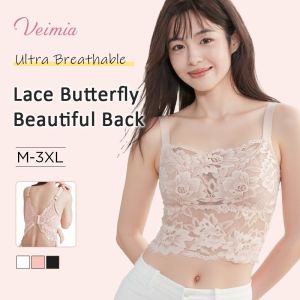 【OFFICIAL】Butterfly-back Lace Camisole Bra Women Summer Lace Camisole Butterfly Back Design Comfort Fit Fashion Underwear Large Size Support Strappy Top Lace Bralette With Beautiful Butterfly Back Design Breathable Versatile Camisole Not Stuffy