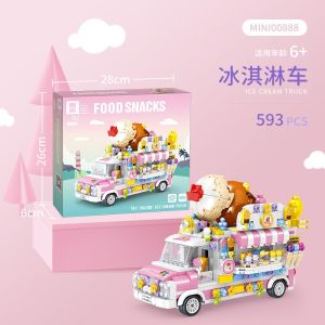 รถบรรทุกอาหารน่ารัก บล๊อคและของเล่นตัวต่อ ไอศครีม แฮมเบอร์เกอร์ สัปปะรด ลูกอม ของเล่นก่อสร้าง ของขวัญวันเกิด ของขวัญวันห