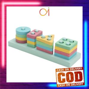 AI-M332 Puzzle Kayu Pilar Basic Shape Balok Susun / Wooden Toys Matching Shape Import / Puzzle Geometri Mainan Edukasi Anak Papan Susun Sortir Bentuk Rainbow