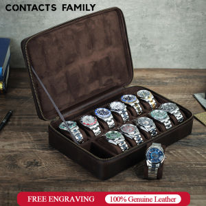 Genuine Leather Luxury 10/12 Slots Watch Storage Box Zipper Travel Watch Box Vintage Portable Watch Case