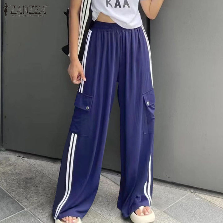 ZANZEA Korean Style Womens Streetwear Pockets Trousers Fashion Elastic  Waist Long Pants #10