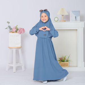 Baju Muslim Anak Perempuan 3 sampai 12 tahun Bonus Kerudung