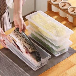 Refrigerator Frozen Fish Meat Drain Preservation Box Food Plastic Storage Box Containers With Lid