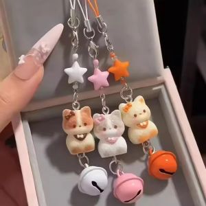 3Pcs Cartoon Cute Siamese Cat Star Bell Keychain Resin Kitten Phone Charm Bag Backpack Pendant Couple BFF Gifts