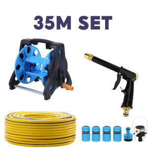 35M 30M 25M 20M 15M 10M Garden Hose Reel Set High-Pressure Nozzle Spray Gun Anti-Leak Connectors Home Cleaning car wash