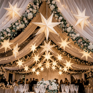 WEHUAN Colorful Christmas Hanging Decoration DIY Hollow Out Paper Star Pendant Party Decoration Foldable Christmas Tree Ornament Christmas