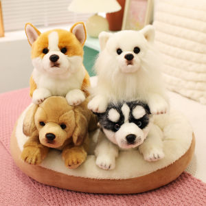 Premium Handmade Realistic Pet Doggy Plush Toys Cozy Fluffy Husky Corgi Bichon Labrador Retriever Doll Cute Kids Companion