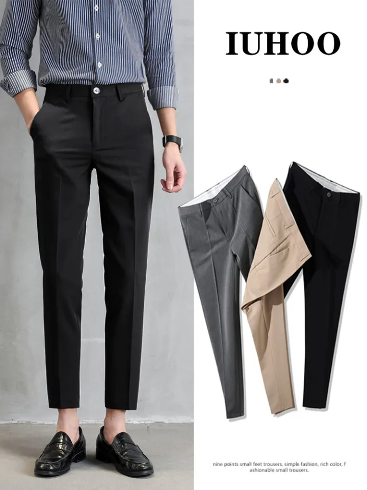 Mens Suit Pants straight cut Pure Colors khaki Korean Style For