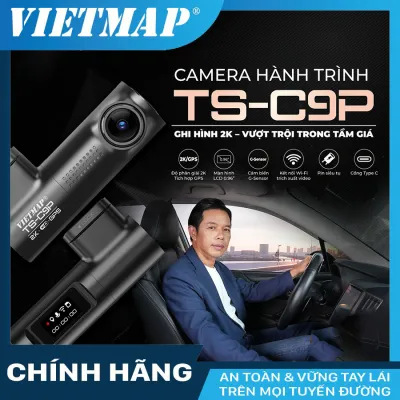 Camera hành trình ô tô Vietmap TS-C9P ghi hình 2K Pin siêu tụ điện có GPS Wifi kèm thẻ nhớ 64/128GB
