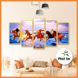 Tranh mã đáo thành công tráng gương không khung decor dán tường bộ 5 tấm trang trí nhà tranh siêu nét decor giá rẻ