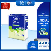 Vinda Deluxe Soft Pack Facial Tissue AppleWood Large 3-ply (110s x 4) - Soft Gentle Tissue Paper