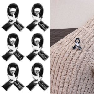 JON09 Awareness Black Ribbon Pin Skin Cancer Melanoma Cancer Funerals Memorial Pin Simple Vintage Funeral Ribbon Badge Brooch Women Men