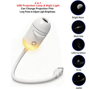 WhiteUSB Night Light Starry Sky Projector with Swivel Gooseneck Adjustable Brightness Focus Ring 2 in 1 Galaxy Projection Ambient Lamp for Home Sweet Sleep Aid