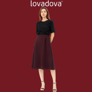 Chân váy suông xếp ly dây kéo sau vải kate màu tím cherry Lovadova DS1101