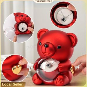 Lovely Rose Gift Box Bear Rotating Flower Box Ring Necklace Jewelry Box Qixi Valentines Day Gift