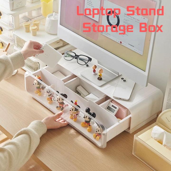 Laptop Stand Storage Box Desktop Organizer Display Shelf Monitor Holder ...