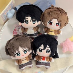 SWEET TIM ตุ๊กตาผ้าฝ้าย ตุ๊กตาเอเรน เยเกอร์ อนิเมะอุปกรณ์เสริม ขนาดเล็ก นุ่มนวล ตุ๊กตาอนิเมะ Attack on Titan ที่ห้อยกุญแจรถ คอสเพลย์ กระเป๋าพวงกุญแจตุ๊กตา Levi Ackerman ของขวัญวันหยุด