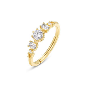 Kemstone Square Crystal 925 Sterling Silver Female Adjustable Cuff Ring Gold Plated Jewelry Gift for Women