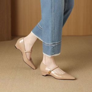 Free Shipping 2026 Spring New Retro Pointed-Toe Chunky Heel Shallow Pumps Patent Leather WomenS Shoes With Single Buckle Strap