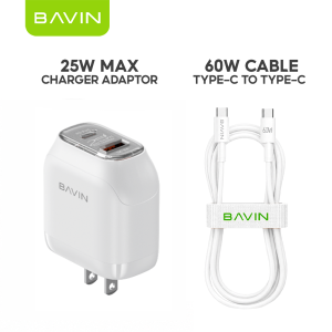 BAVIN PC2165 Portable 45W QC 3.0+PD Fast Charging USB C + USB Ports Wall Charger w/ 1M Cable for iP 18/Android/Laptop