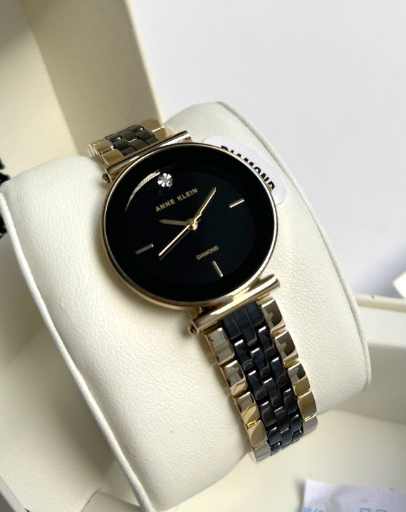 Anne Klein 3158BKGB Diamond on Dial Black Ceramic Gold Steel