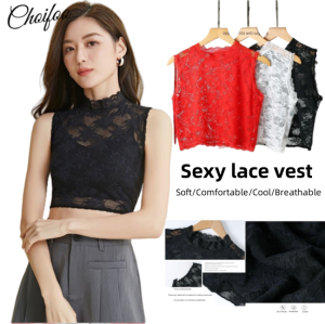 ChoiFoo เสื้อกั๊กบางพอดีตัวลูกไม้ฤดูร้อนของผู้หญิงเสื้อเอวลอยมุมมองกลวง Cewek Seksi เสื้อแขนกุด MODE Korea เสื้อแขนกุดลูกไม้เย็นและระบายอากาศด้านบนบาง