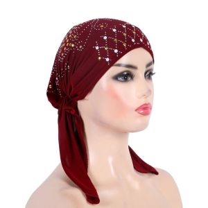 FELIZ Gold Sequins Turban Hijab Solid Color Cotton Pull On Headwrap  Breathable Headscarf Hat