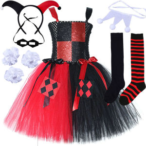 Red Black Clown Halloween Costume for Girls Circus Performance Fancy Dress for Kids Carnival Party Outfit Children Joker Clothes2026