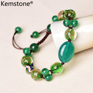 Kemstone Dây Dệt Thời Trang Hạt Mã Não Xanh Tự Nhiên Cá Cloisonne Vòng Tay Trang Sức Quà Tặng Cho Phụ Nữ Cô Gái