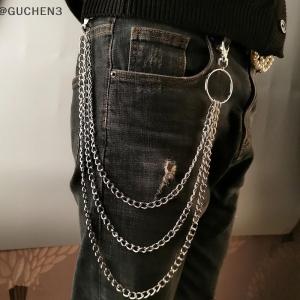 GUCHEN3🦋 1 2 3 lớp dài vành đai kim Loại chuỗi Rock Punk móc quần quần eo liên kết kim loại ví chuỗi Keychain Vòng Clip Keyring hiphop đồ trang sức
