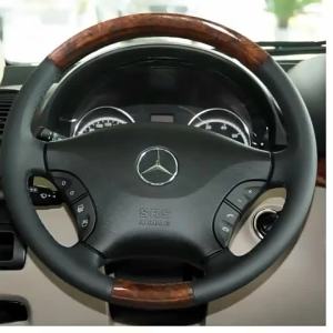 Kaly For Benz Viano W639 Vito 2006-2011 DIY Non-slip Wear-resistant Car Steering Wheel Cover Cowhide Leather Black Interior 6K4N7